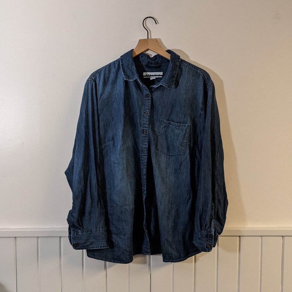 AVA & VIV 2X Dark Blue Chambray Button Up Shirt